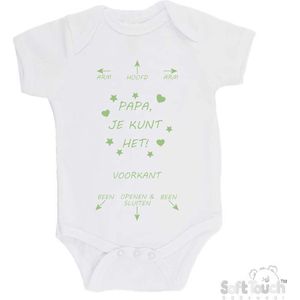 100% katoenen Romper ""Arm - Hoofd - Arm - Papa, je kunt het! - Been - Openen & Sluiten - Been"" Unisex Katoen Wit/sage green (saliegroen) 62/68 Papa
