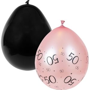 Ballonnen | 50 Jaar | 8 stuks | Zwart - Roze