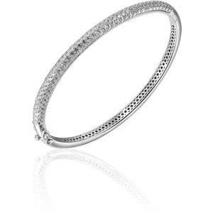 Jewels Inc. - Armband - Bangle Half Bol gezet met Zirkonia - 4mm Breed - Maat 60 - Gerhodineerd Zilver 925