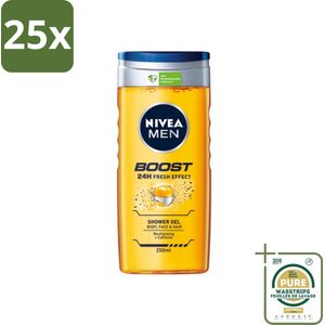 25 x Nivea - Men - Boost Douchegel - 24 Uur Lang Effect - 250 ml - Grootverpakking - Nivea Men Boost Douchegel - Cafeïne - 24 Uur Fris Effect - Douchegel - Lichaam