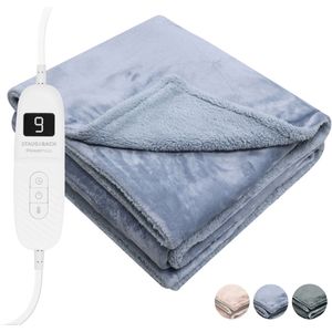 STAUS&BACH Elektrische deken XXL - 2 persoons bovendeken - Dubbelzijdig Fleece Sherpa Warmtedeken - Grijs blauw - 180x130 cm PowerNap