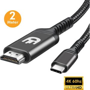 Drivv. USB C naar HDMI Kabel - 4K @60Hz - 2 Meter - Type C to HDMI - Thunderbolt 3 - Nylon - Grijs