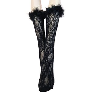 BamBella® Sokken panty kousen Dames - Onesize Roze met veren kousen