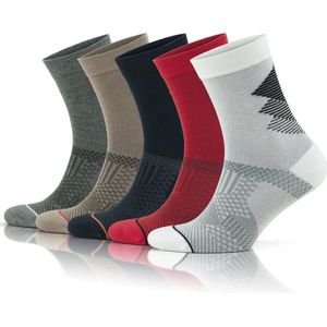 Kleurrijke bamboe crew sokken | GoWith 5 paar Sport Quarter-sokken voor heren | Rennen Sokken | Cadeau voor mannen |maat: 40-44 | 3209 met wit