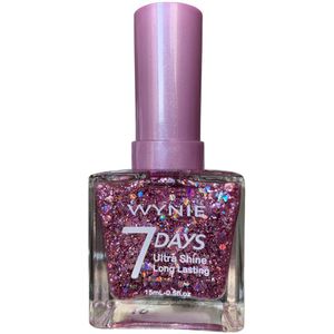 Wynie - Nagellak 7 Days Ultra Shine Long Lasting - Transparant met lila en multi gekleurde grote en mini glitters - 1 flesje met 15 ml inhoud - Nummer 709