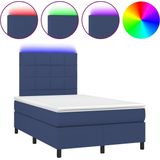 vidaXL - Boxspring - met - matras - en - LED - stof - blauw - 120x190 - cm