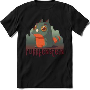 Monster van Purrkenstein T-Shirt Grappig | Dieren katten halloween Kleding Kado Heren / Dames | Animal Skateboard Cadeau shirt - Zwart - S