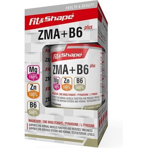Fit&Shape ZMA +B6 (Zink+Magnesium&B6) formule met zink bisglycinaat +magnesium citraat & Vitamine B6        60 capsules