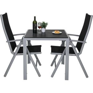 Tuinset - Tuinstoelen - Tuintafel - Tuinstoelen Verstelbaar - 3 Stuks - Aluminium - Tuintafel en Stoelenset voor Buiten - 2 Verstelbare Opvouwbare Stoelen met Hoge Rugleuning en 1 Tafel