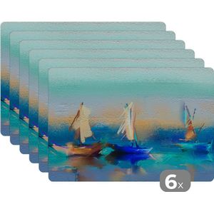 Placemat - Placemats kunststof - Schilderij - Olieverf - Boot - Abstract - 45x30 cm - 6 stuks - Hittebestendig - Anti-Slip - Onderlegger - Afneembaar