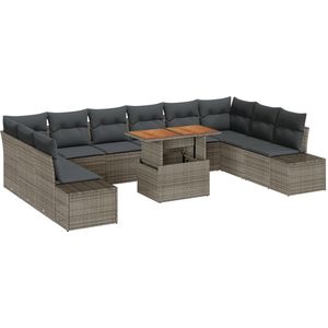 vidaXL - Tuinbank - Set - Set - van - 11 - Grijs, - Donker - Grijs - Rattan, - Polyester