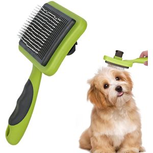 Zachte zelfreinigende borstel voor honden en katten in groen, ideaal voor het verwijderen van dode haren en het verzorgen van de vacht op een eenvoudige manier