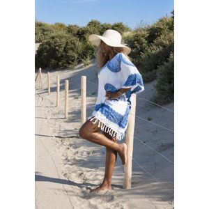 Pareo Dress Sarong strandjurkje - Koningsblauw Wit - Royal Blue White - One Size