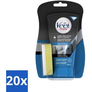 20 x Veet For Men Ontharingscrème In-Shower Gevoelige Huid 150 ml - Haargroei Verminderen - Ontharingscrème In De Douche - Veet In Shower