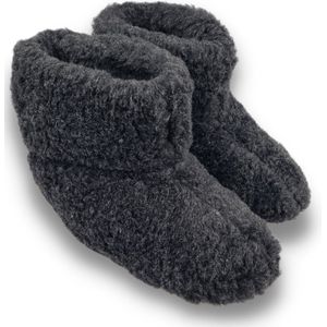 wollen sloffen 100% wol pantoffels - zwart hoog model - antislip zool - maat 43