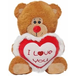 Jono Toys Pluche Knuffelbeer/Teddybeer met I Love You Hartje - Bruin - 30 cm