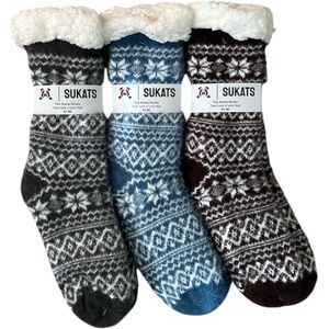 BLACK FRIDAY - Sukats® Huissokken - Homesocks - 3 Paar - Maat 41-46 - Antislip Sokken - Fluffy Sokken - Huissokken Heren - Slofsokken - Variant 1 - Meerdere Maten en Varianten - Verwarmde Sokken