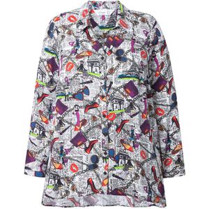 MIAMODA - Dames - Blouse A-lijn all-over print afgeronde zoom - Off-white - Maat 42
