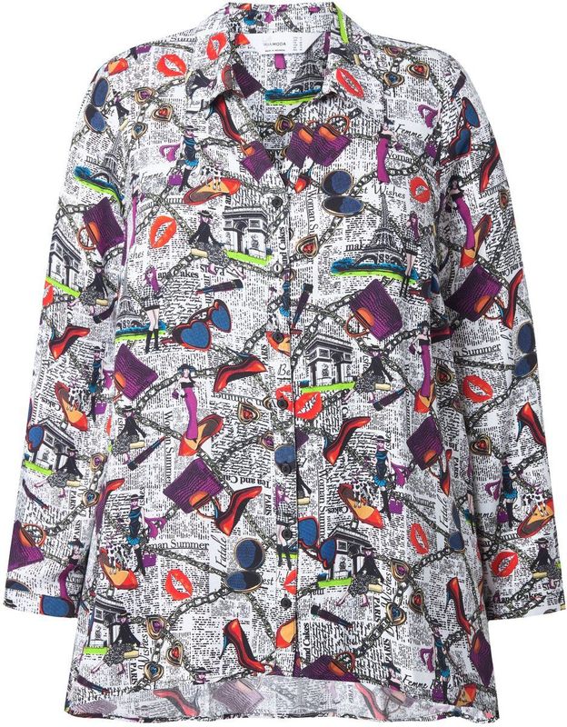 MIAMODA - Dames - Blouse A-lijn all-over print afgeronde zoom - Off-white - Maat 42