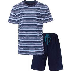 MEQ Heren Shortama - Korte Pyjama Set - Strepen - Blauw - Maat S