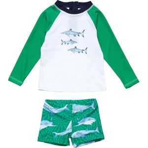 Snapper Rock - UV-zwemset voor baby's en kinderen - Lange mouw - UPF50+ - Reef Shark - Groen/Wit - maat 18-24 (84-88cm)