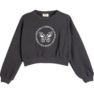 Koton - Sweatshirt - Antraciet/Wit - Ronde Hals - Lange Mouw