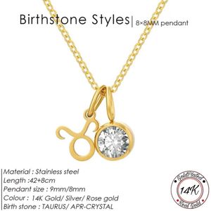 Borasi Birthstone Ketting April | Sterrenbeeld Stier | 14K Goldplated | Wit | Dames Sieraden |