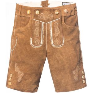 Lederhose Alpentraum Kort 100% Echt Leder Oktoberfest Heren Lederhosen Man incl Bretels -Bruin - S