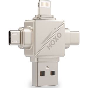 SD Kaart lezer 4 in 1 - Micro SD kaart Lezer - Geschikt voor Lightning - USB C - Micro USB - USB A - Gegevensoverdracht - Geschikt voor Smartphones, Tablets & Computers