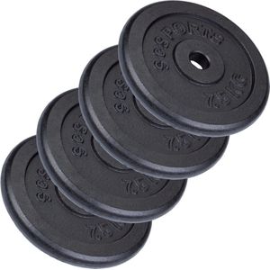ScSPORTS® - Gietijzeren Gewichtsschijven - Thuisfitness - Set van 4 Halterschijven - Totaalgewicht: 30kg - 7,5 kg per stuk - Zwart