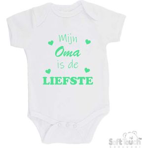 100% katoenen Romper ""Mijn Oma is de liefste"" Unisex Katoen Wit/mint Maat 62/68