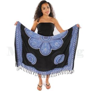 Sarong | 100 x 170cm | Pareo | Saunadoek | Wikkeldoek | Sjaal | Omslagdoek | Bali | Zwart | Blauw