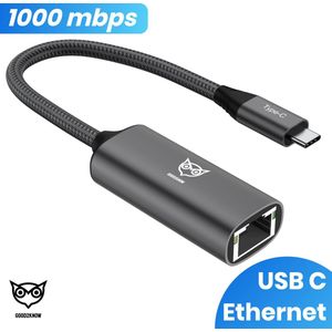 Good2know Ethernet adapter USB-C - Rj45 - USB C naar Ethernet adapter - Internet adapter - 20CM - Aluminium behuizing