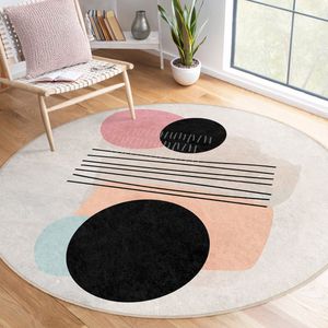 Abstract Gebied Rond Tapijt|Beige, Zwarte Streep Pastel Cirkel Boheems Tapijt|Antislip Tapijt|Boho Tapijt Decor|Woonkamer Tapijt Modern Tapijt|Luxe Tapijt