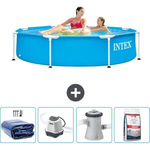 Intex Rond Frame Zwembad - 244 x 51 cm - Blauw - Inclusief Solarzeil - Zoutwatersysteem - Zwembadfilterpomp - Zwembadzout