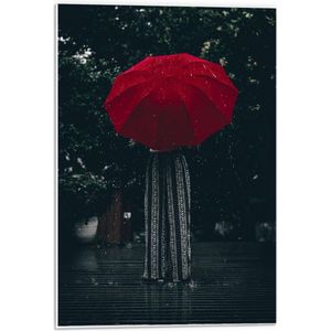 Forex - Meisje onder Rode Paraplu - 40x60cm Foto op Forex