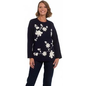 Trui met ronde hals en bloemenapplicatie