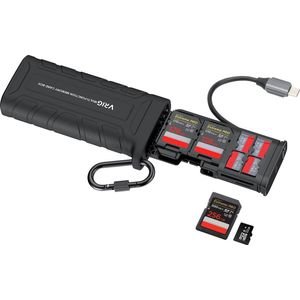 DrPhone 2-in-1 USB C Geheugenkaartlezer – Opbergdoos 10 + 2 - tot 312 MB/s Transmissie Snelheid - SD/MicroSD kaartlezer – Draagtas - Waterdicht IP54 – Schokbestendig met karabijnhaak