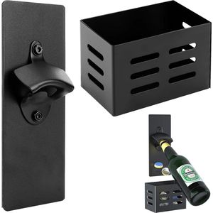 Flesopener, flesopener, wandmontage, bieropener, roestvrij staal, wandflesopener, met opvangbak, bieropener, muur, flesopener, voor bierdopopener, cadeau voor mannen en bierliefhebbers