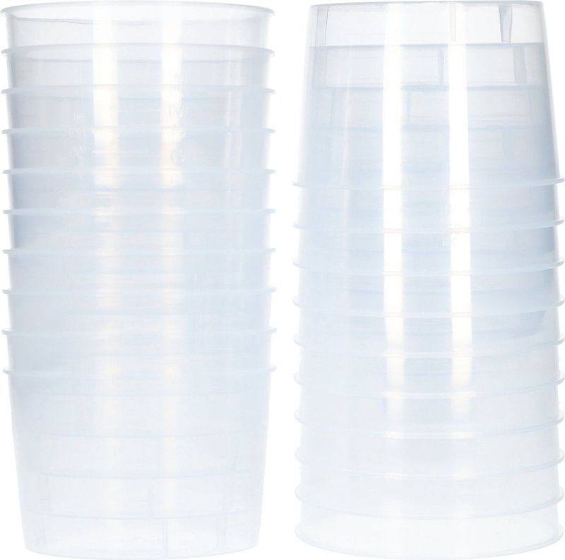 Maatbekers - Plastic bakjes - Plastic bekers met een inhoud van 120ml - Compacte maatbeker - 20 stuks! - Doorzichtig