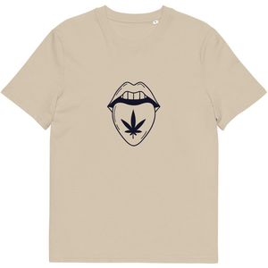 Grappig Tshirt met Wietblad Opdruk - Dames & Heren - Minimalistisch Design - Beige - M