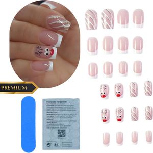 GUAPÀ® Plaknagels Kerst Thema | 24 stuks valse nagels | Press On Nails | Zelfklevende Plaknagels | Nepnagels | Kunstnagels | Compleet plaknagels starterspakket | Nagels stickers | 24 stuks plaknagels Nude Kerst Nagels