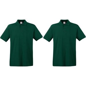 2-Pack donkergroen polo shirt premium van katoen voor heren - Polo t-shirts voor heren