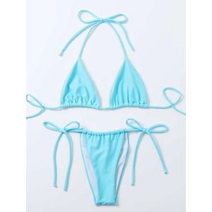 Jumada's - ""Micro-Bikini, G-String, Halter-Top: Licht Blauw