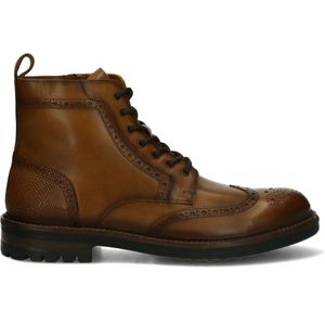 Manfield - Heren - Bruine leren veterboots - Maat 40