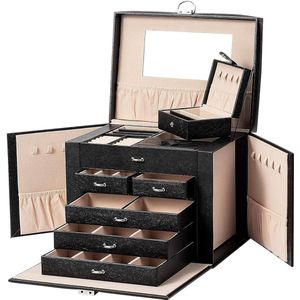 Led-verlichte pendelbox voor sieraden - rode wijn - halsketting - armband - opberghouder - ringbox - starry black sieraden etui