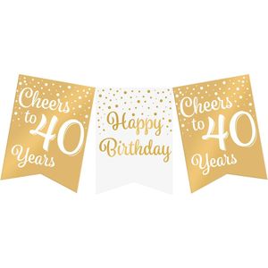 Vlaggenlijn | Set á 6 stuks | Feestvlaggen banner goud wit | met tekst 40 jaar | 6 meter | 10 vlaggen | hoogte 20 cm