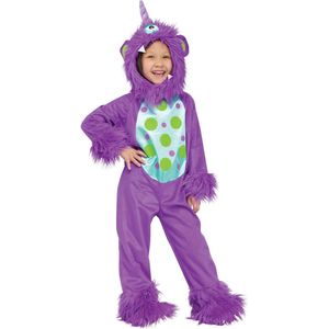 Monster Kostuum Eenoog - Maat 98 110 116 - Jongen Meisje Kind Kinder - Paars Space Monstertje - 3 - 4 jaar - Halloween Fluffy Bond Eenhoorn