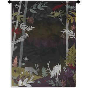 Wandkleed Bossen en bomen illustratie - Een illustratie van een bos in de nacht Wandkleed katoen 150x200 cm - Wandtapijt met foto