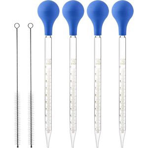 4 stuks 10 ml glazen druppelpipet met rubberen dop en 2 stuks reinigingsborsteltje